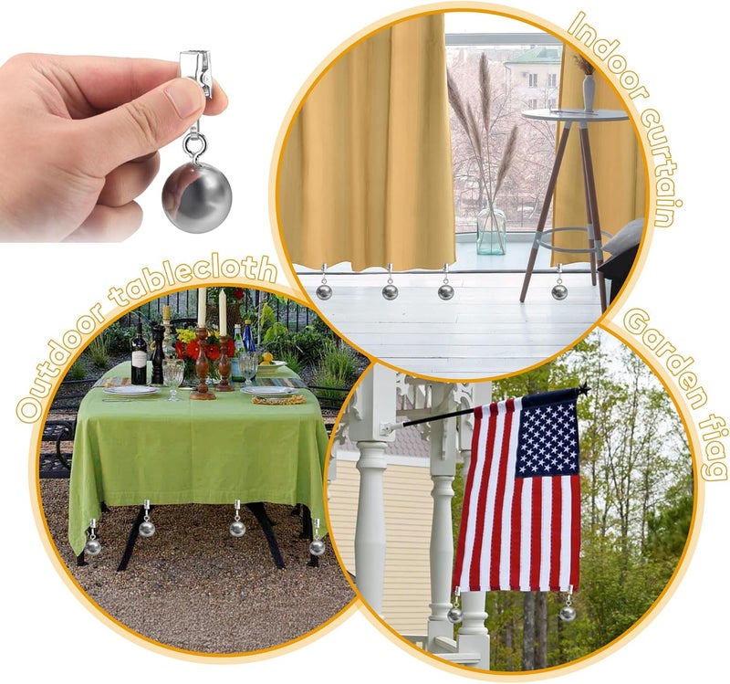 Yteseery 16 Pack Outdoor Curtain Weights, Heavy Duty Drapery Weights for Patio Pergola Cabana Gazebo, Stainless Steel Clips Down Curtain, Garden Flag, Shower Curtains, Tablecloth, Useful Curtain Weight Ball - Image 5
